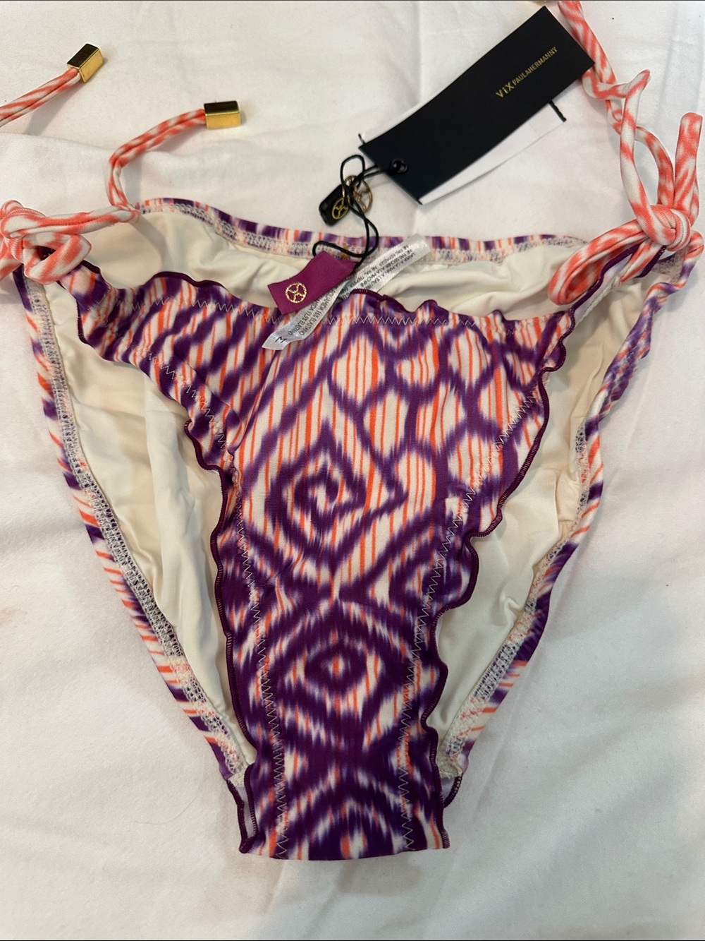 Vix Purple and Orange Ikat Tie-Side Bikini Bottom